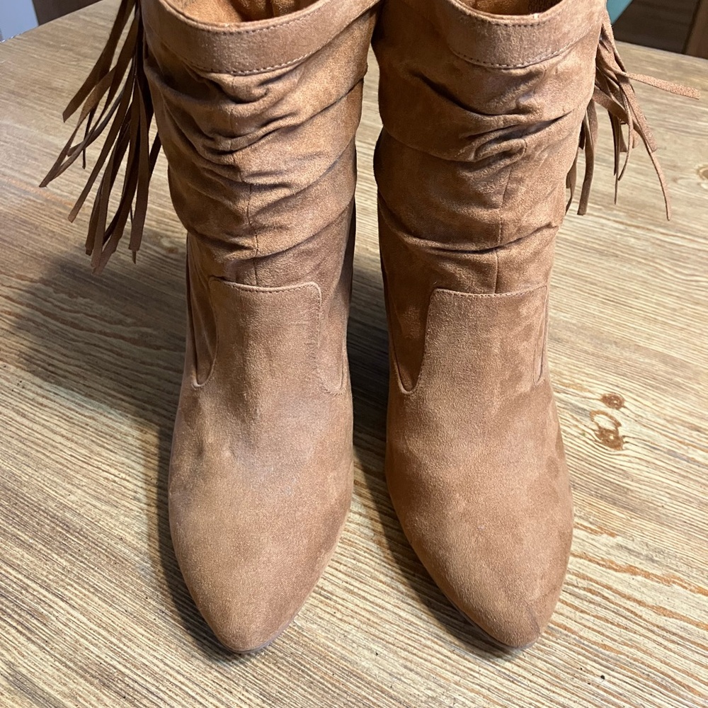Fringe Suede Ankle Boots - Tan